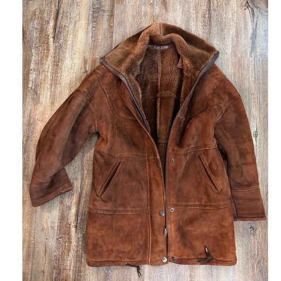 Jacques Jekels France heavy shearling mouton sheep suede brown coat Saks Fifth - Picture 10 of 11